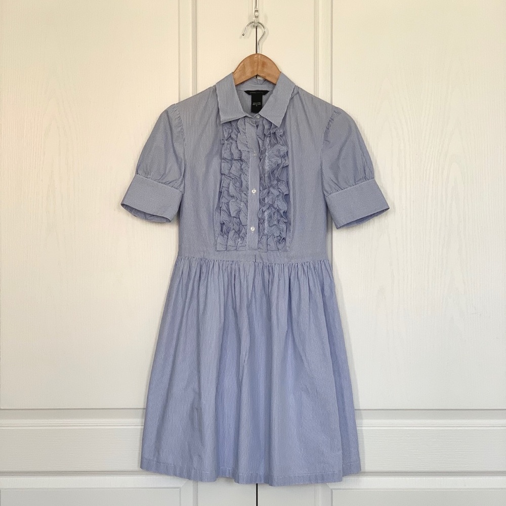 Blue & White Striped Ruffle Dress